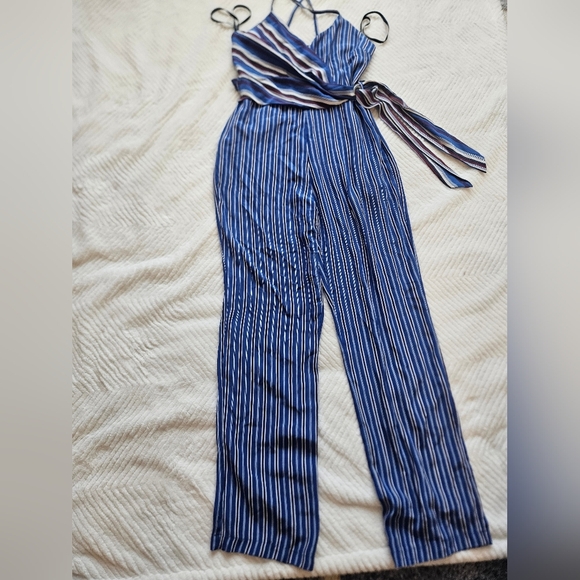 Rag & Bone Felix Stripe Jumpsuit V-neck Criss-Cross back - Picture 6 of 14